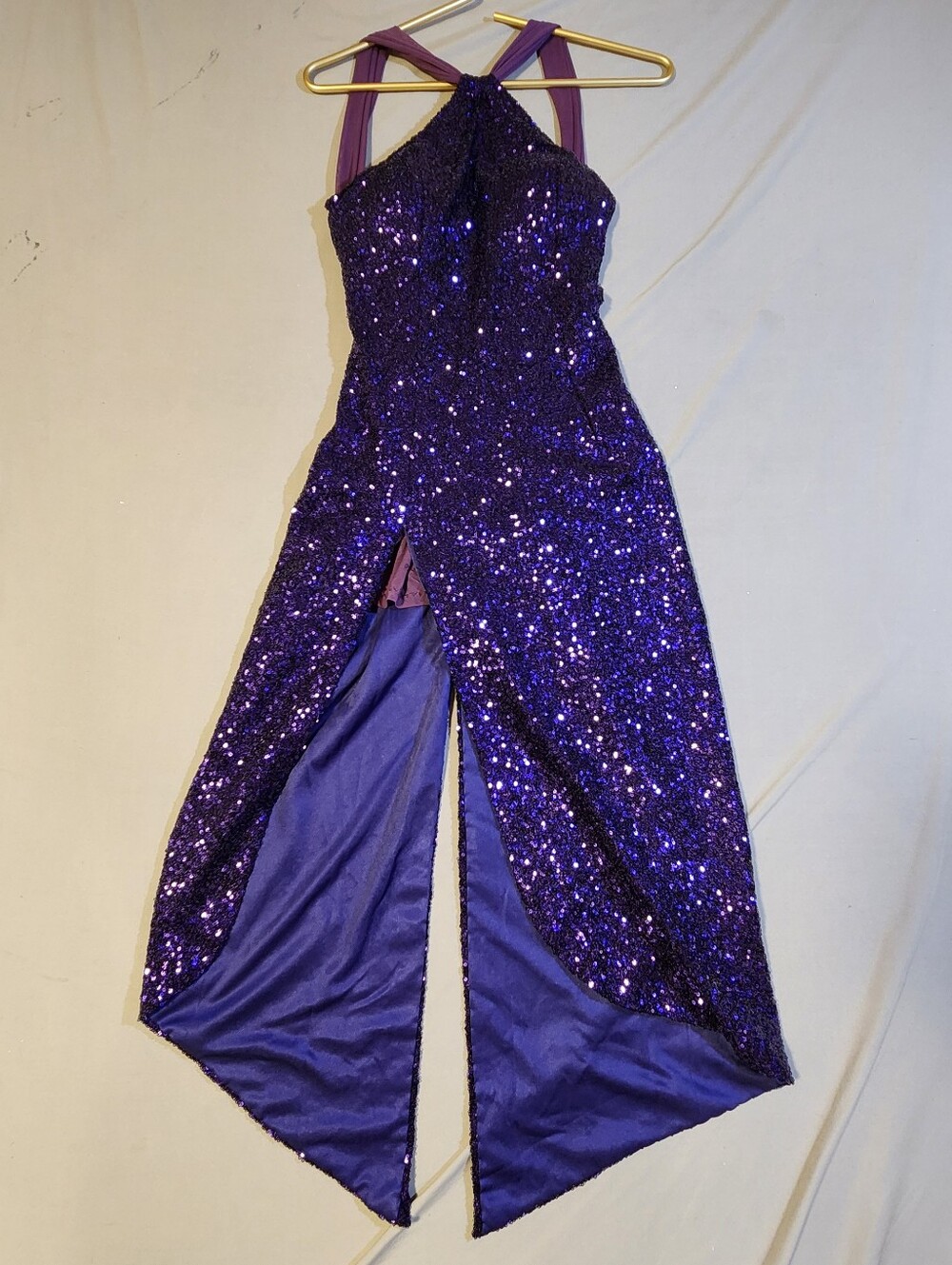 Purple Argentinian Tango Sequin Halter Jumpsuit